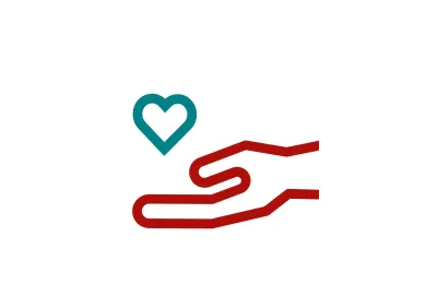 Piktogramm mit einer Hand und einen Herz darüber